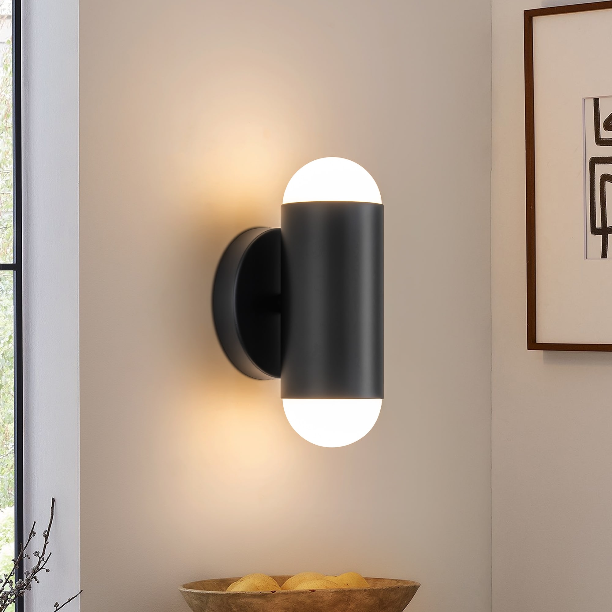 Modern Black Linear Cylinder Warm Light Tube Up&Down Integrated LED 3000K Wall Sconce - 4.7 in. W x 9 in. H x 4.3 in. D