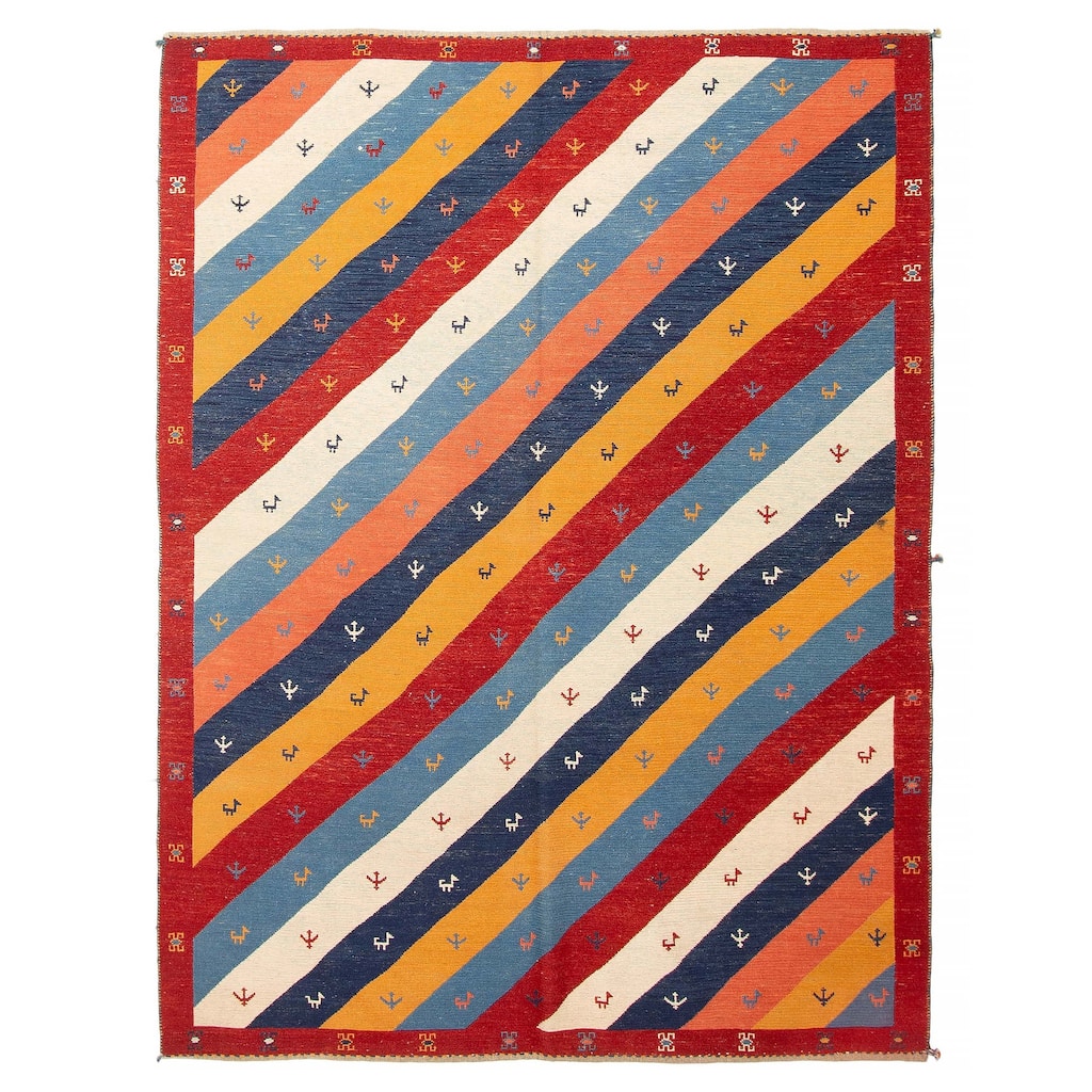 ECARPETGALLERY Flat-Weave Kashkuli Multi Color Wool Tapestry Kilim - 5'1 x 6'7