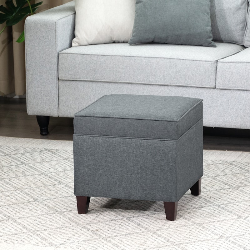 Adeco Toy Chest and Footrest Square Seat Storage Bench Ottoman Gray