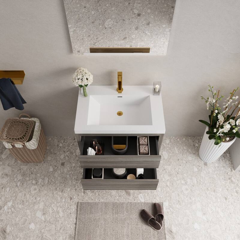 Abruzzo 30" Wall-Mount Bathroom Vanity with Stone Resin Top and Dual Soft-Close Drawers