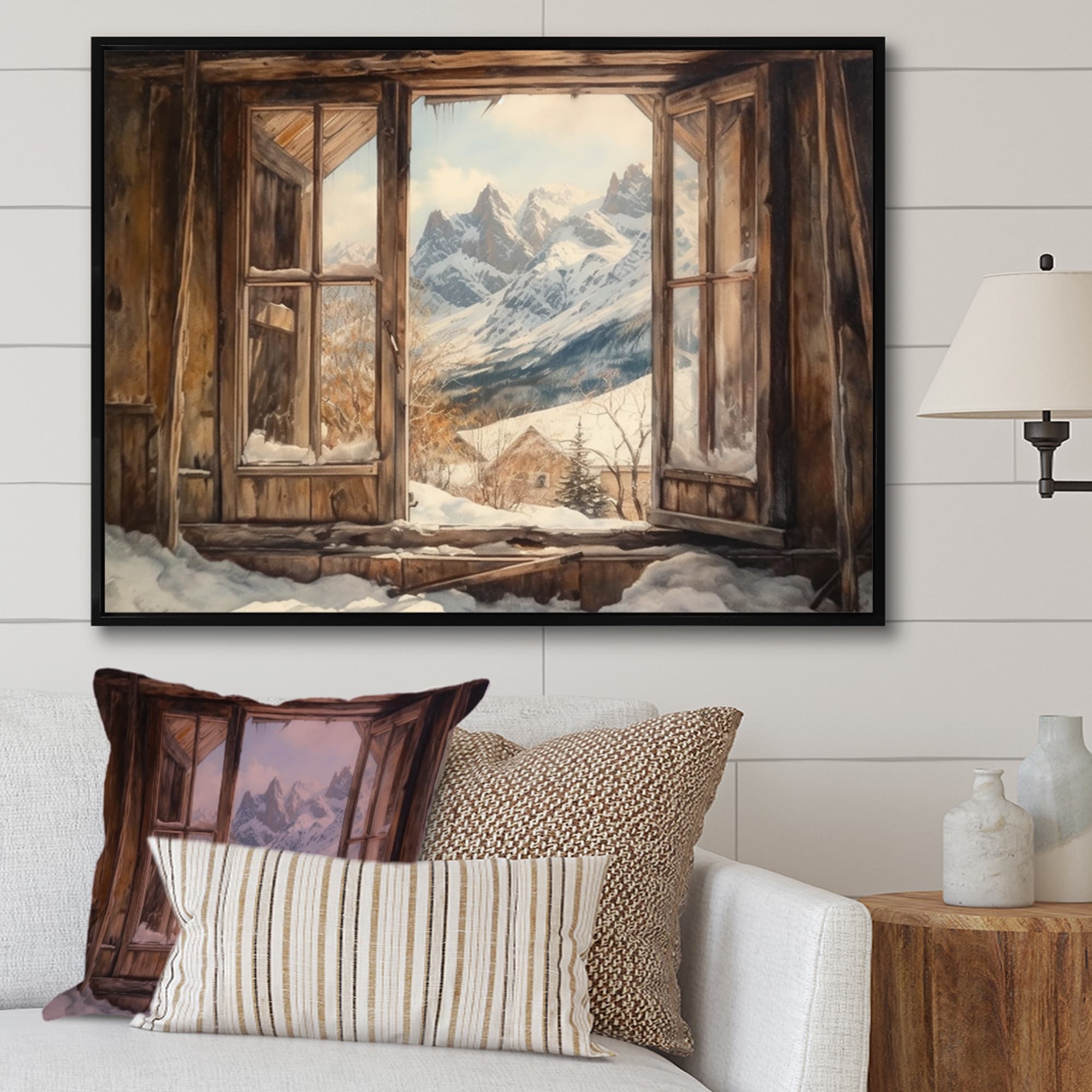 Mountain Landscape with Pines Oil Painting Print Reproduction on Canvas in  Thin Gold Frame- An 11 x 14 framed to 13 x 16