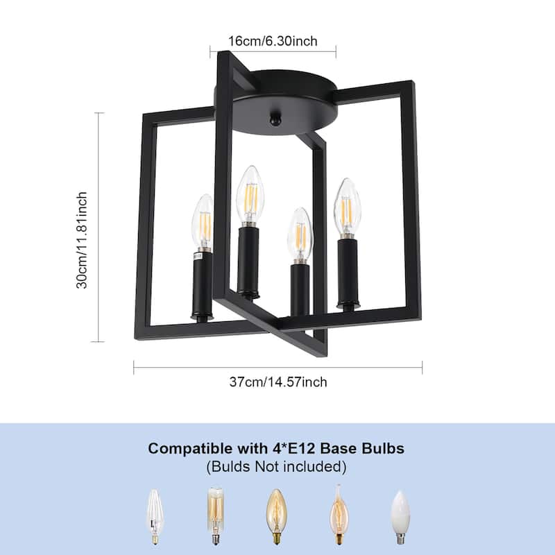 4-lights Square Flush Mount Ceiling Light - Matte Black