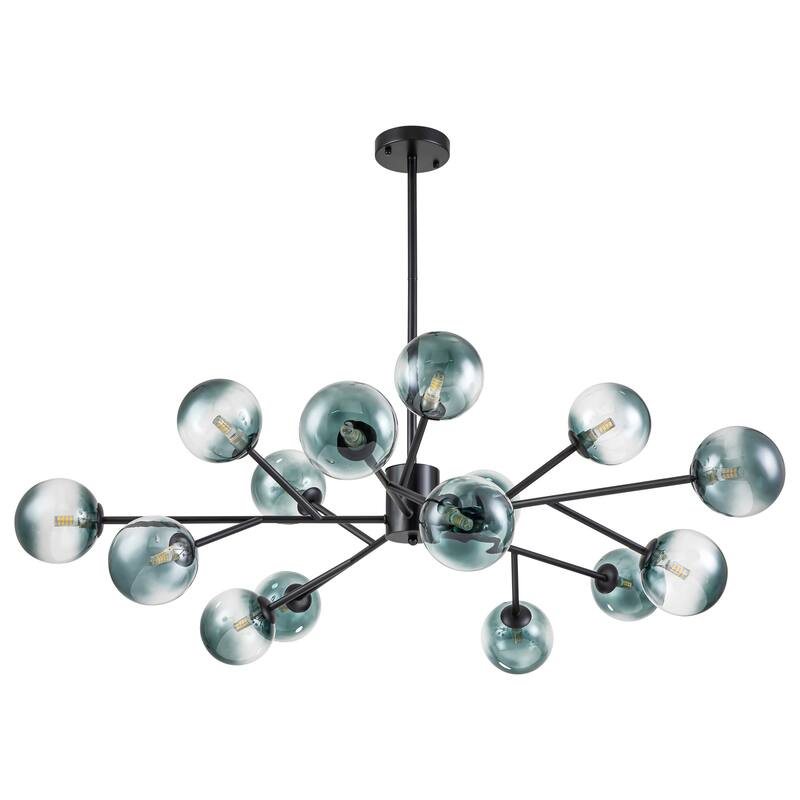 15-Light Modern Linear Sputnik Kitchen Island Light Branch Cluster Glass Globe Bubble Chandelier