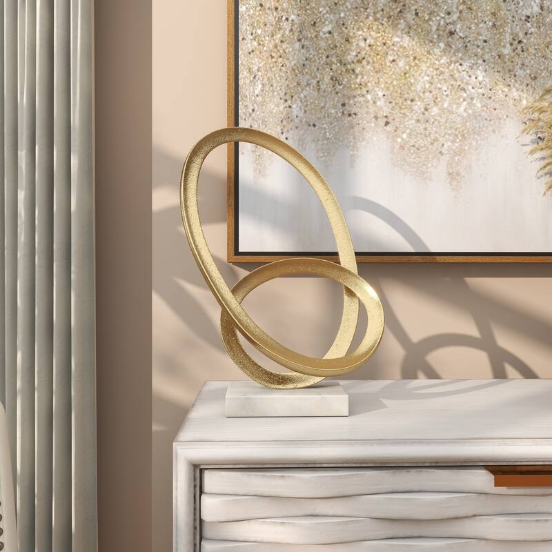 Aluminum Metal Geometric Loop Decorative Sculpture with Marble Base - Gold - CosmoLiving by Cosmopolitan