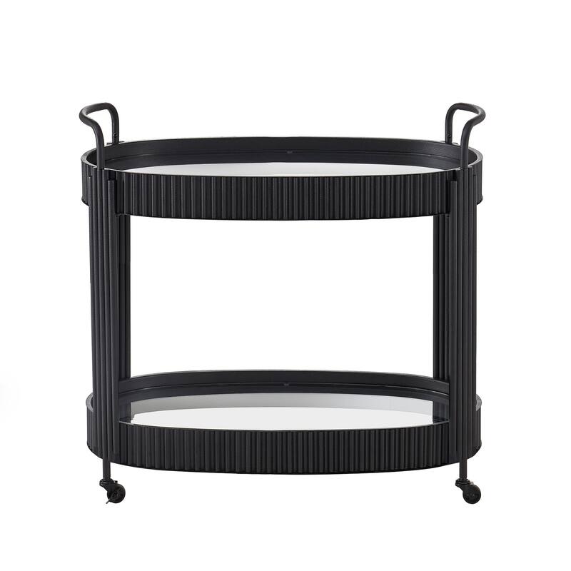 Anaconda Black Finish Metal Oval Bar Cart with Clear Tempered Glass by iNSPIRE Q Modern