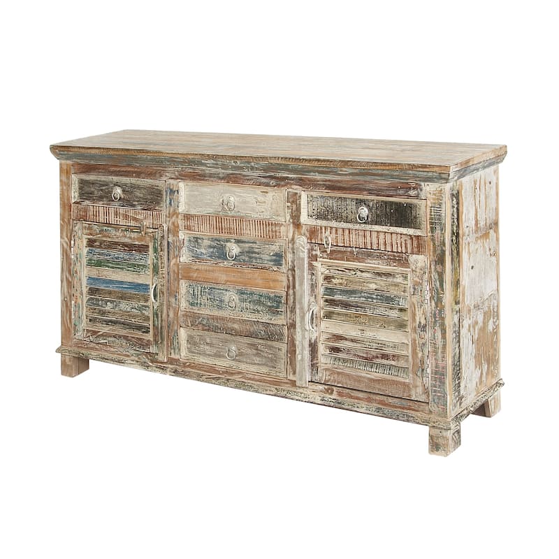 Reclaimed Wood 2 Door and 6 Drawer Cabinet - Dark Brown - Roche River Decor - 16"W x 60"L x 34"H