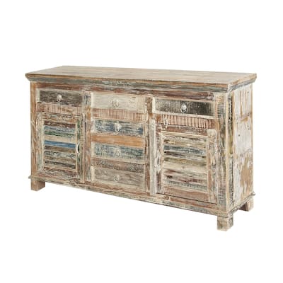 Reclaimed Wood 2 Door and 6 Drawer Cabinet - Dark Brown - Roche River Decor - 16"W x 60"L x 34"H