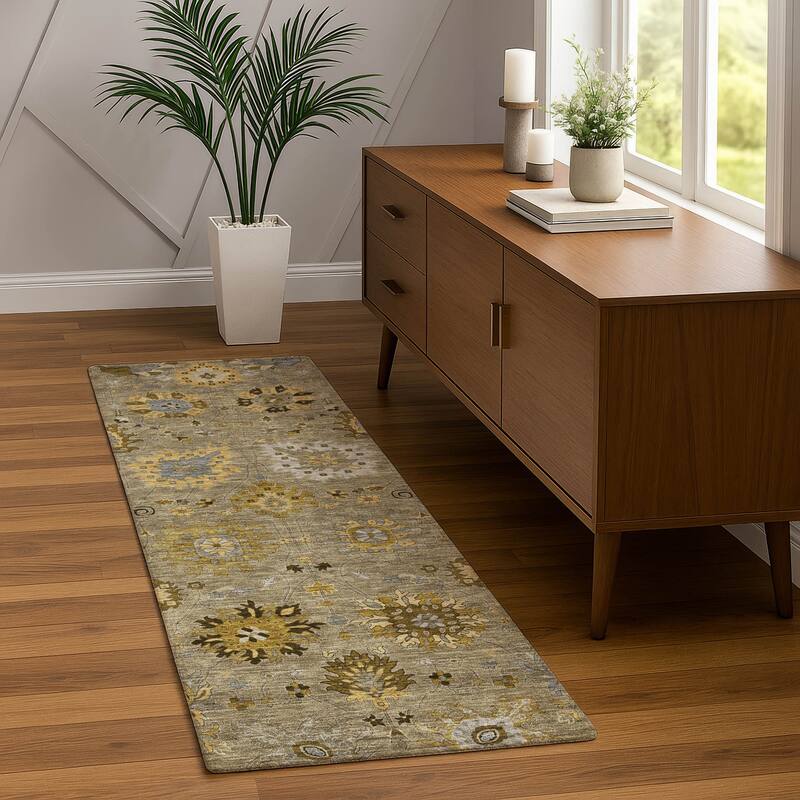 Machine Washable Indoor/ Outdoor Vintage Traditional Chantille Rug