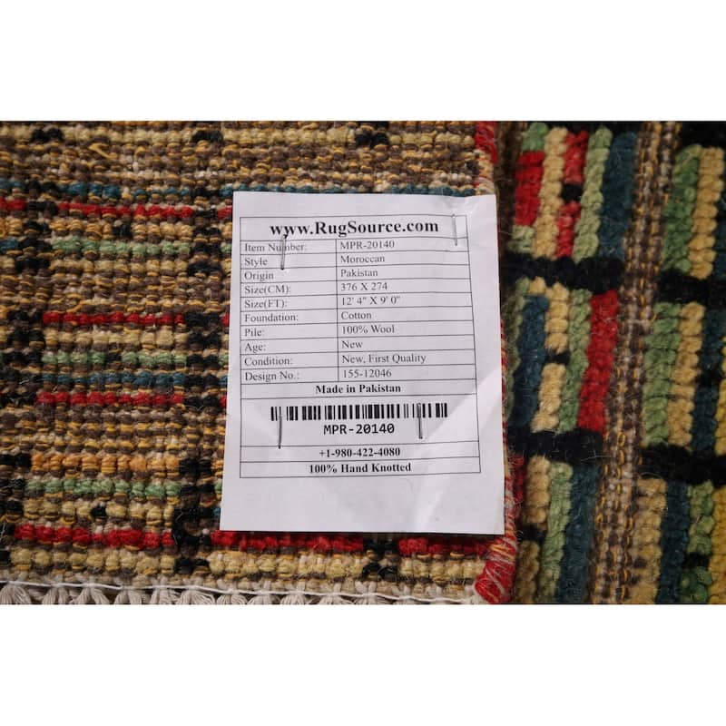 Colorful Checkered Moroccan Modern Area Rug Hand-Knotted Wool Carpet - 9'0"x 12'4"