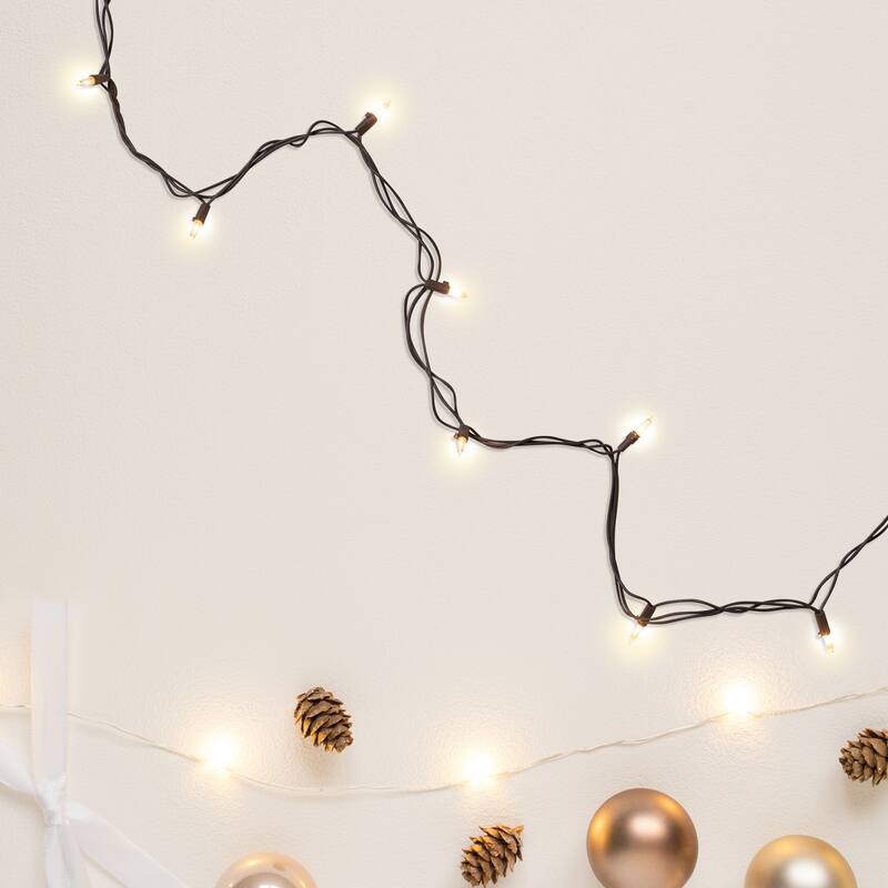 300-Count Clear Mini Christmas Lights Set - 61' Brown Wire