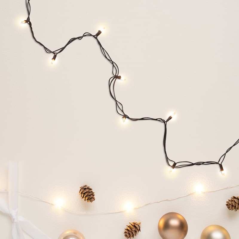 Mini Incandescent Christmas Lights - Clear - 4' Brown Wire - 10ct