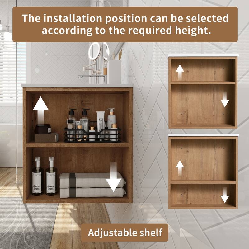 Modland 30" Wall-Mount Vanity with Gel Sink & Soft-Close Drawers - Adjustable Shelf, Brown/Imitative Oak - 30 Inch