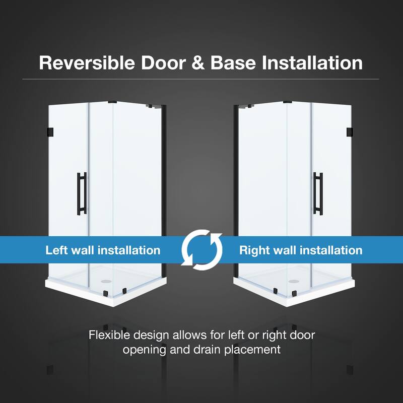 OVE Decors Panama Corner Frameless Pivot Hinge Shower Door Kit with Base Pan, 2025