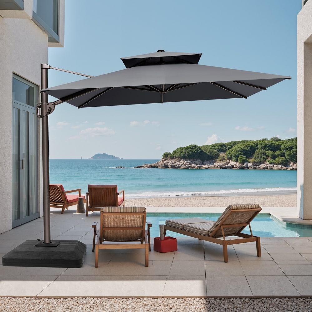Outdoor 9 x 11.5 FT Patio Dual Top Cantilever Umbrella with 4-Piece Fillable Weighted Base