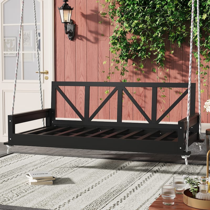 Acacia Wood Twin Size Patio Swing Bed - Black