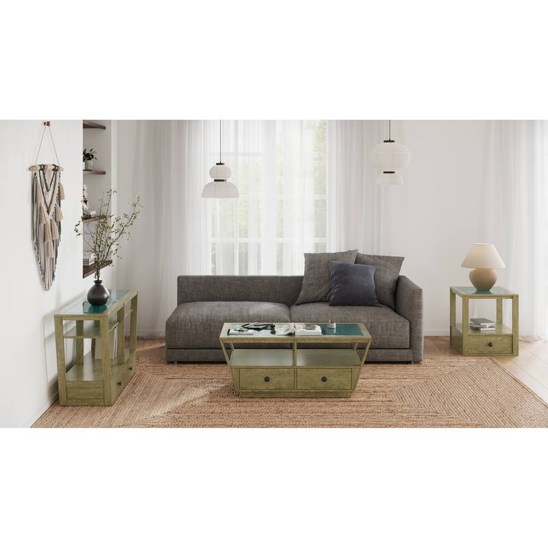 Magnussen Home Hardison Warm Stone and Clear Glass Rectangular Sofa Table - 56''W x 16''D x 28.5''H