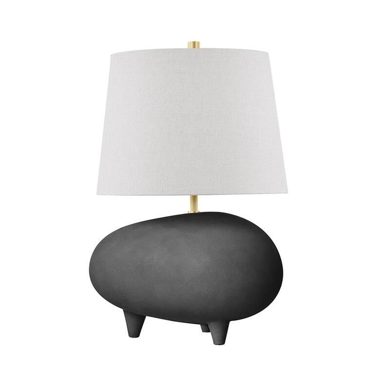 Hudson Valley Tiptoe 1-Light Aged Brass Table Lamp with Gray Linen - Matte Black