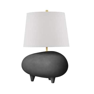 Hudson Valley Tiptoe 1-Light Aged Brass Table Lamp with Gray Linen