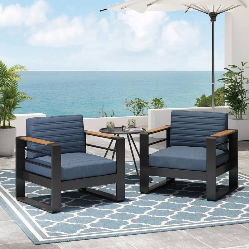 Giovanna Outdoor Aluminum Club Chairs with Faux Wood Accents (set of 2) by Christopher Knight Home - Blue