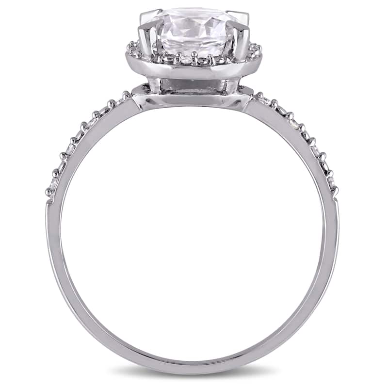 Miadora 10k White Gold Created White Sapphire and Diamond Halo Engagement Ring