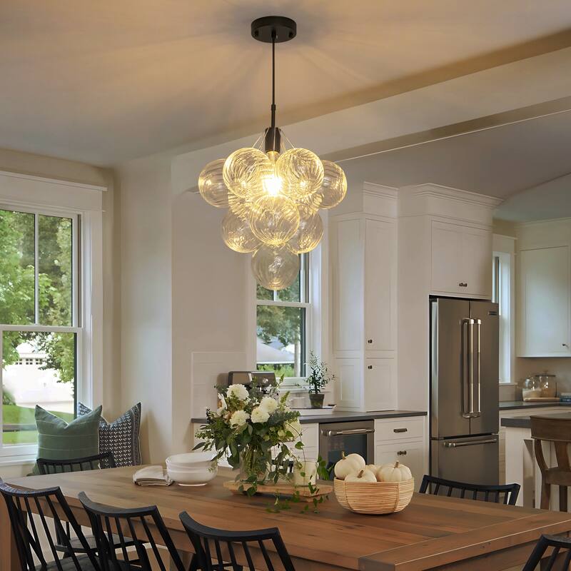 Starsky 1-Light 15in. Contemporary Clear Swirled Glass Bubble Cluster Chandelier