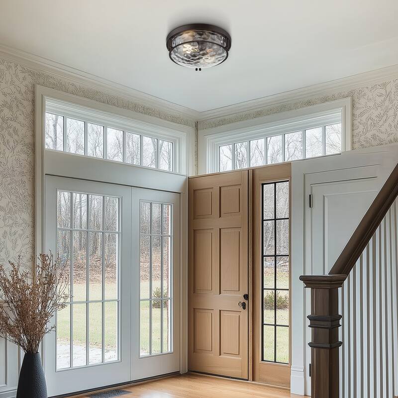 2-Light Black Glass Ceiling Light