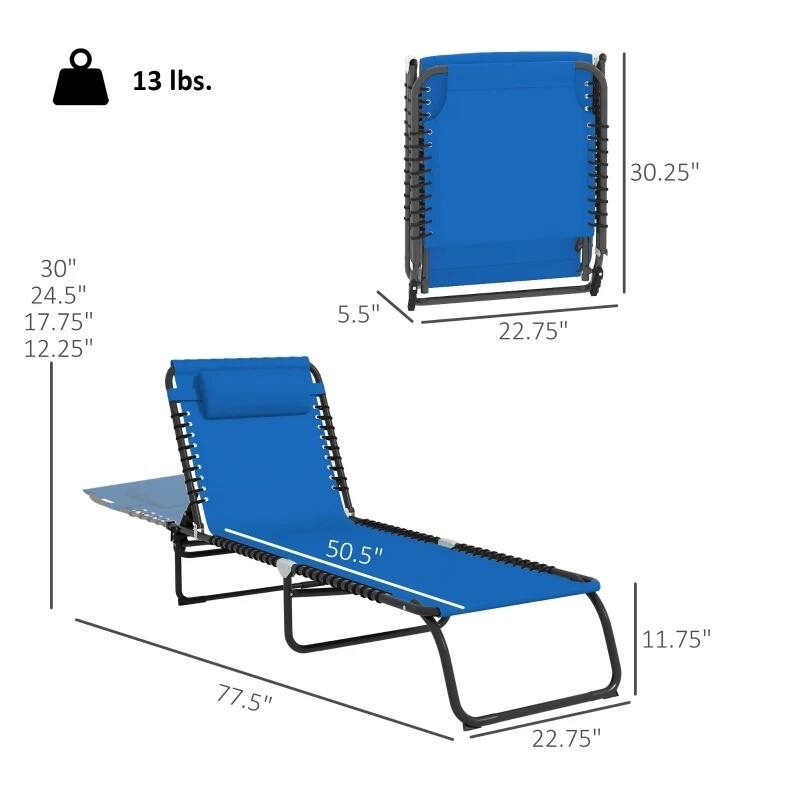 Foldable Chaise Lounge,4-Pos Recline,Trifold Portable,Breathable Mesh