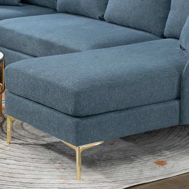 Grey Polyester 4Seater UShaped Modular Living Room Sofa with Lounge