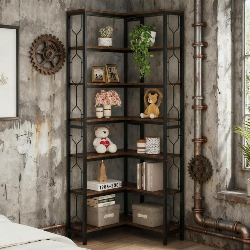 78.7" Tall Bookshelf 7-Tier Industrial Display Shelf Corner Shelf