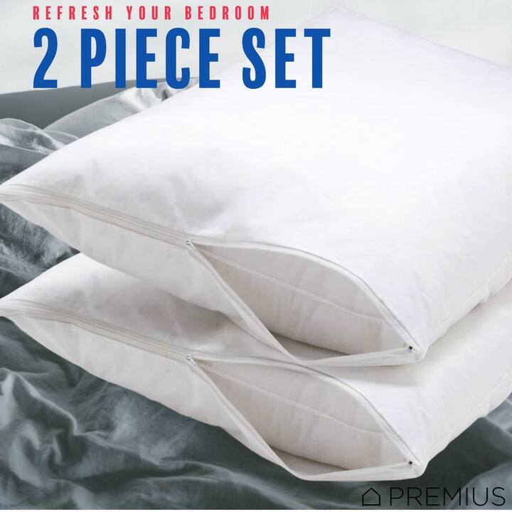 PREMIUS 2-Pack Bed Pillow Protector Encasement Cover with Zipper, White