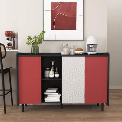 Modern Sideboard Buffet Cabinet with 2 Drawers and 2 Open Storage Compartment