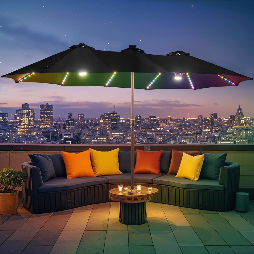 XIZZI Outdoor Patio Umbrella with Solar LED Lights and Base
