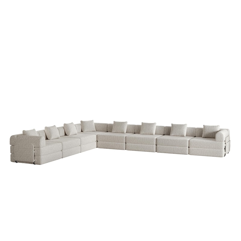 8 Seater Folding Couch Modular Chenille Sectional Sofa Freely Combined Sleeper Sofa Bed with Storage Pockets and Anti-slip Pads