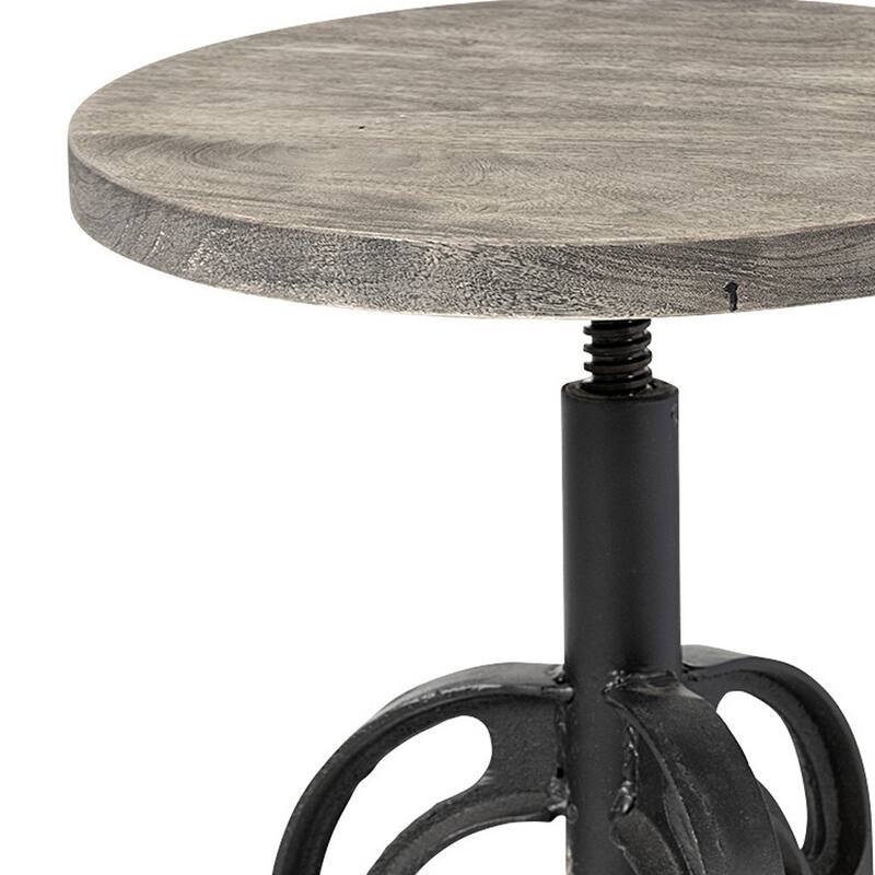 HomeRoots Natural and Black Solid Wood and Iron Backless Adjustable Height Bar Chair
