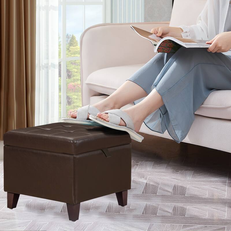 Adeco Faux Leather Tufted Flip Top Storage Ottoman
