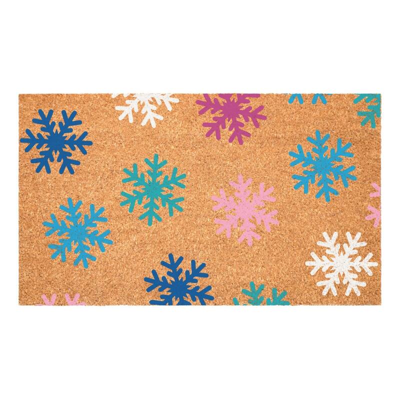 HomeRoots 24" X 36" Brown Blue And White Christmas Snowflake Outdoor Coir Door Mat - 24.00' X '36.00
