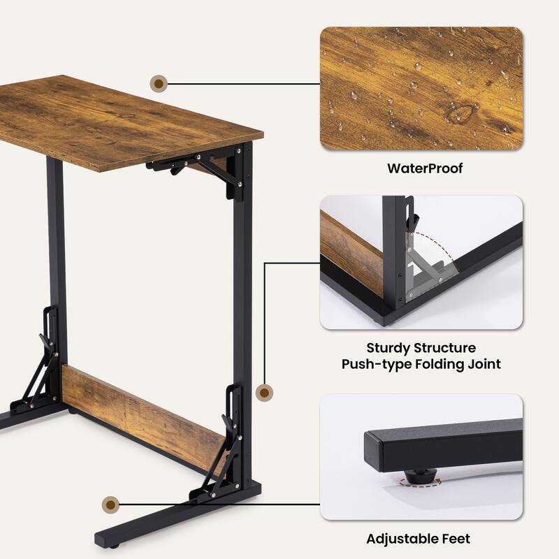 COSIEST 27.5'' Folding C Shaped Metal Sofa End Table