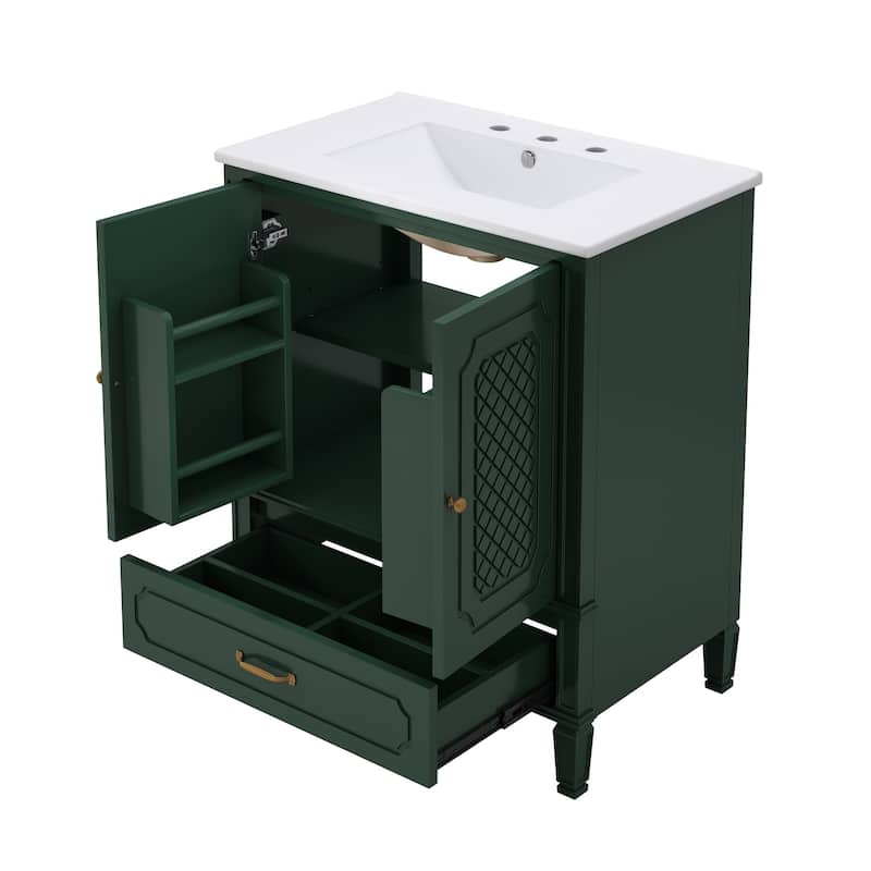 Bathroom Vanity with Sink, Freestanding Bathroom Vanity Set, Bathroom Cabinet with Drawer, Door Shelf & Soft-Closing Door