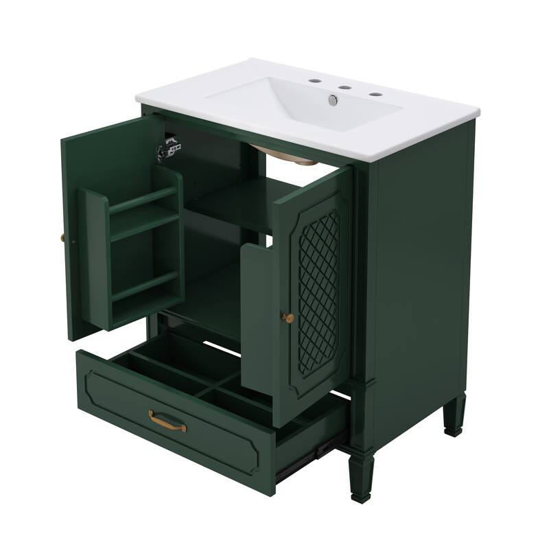 Grey 30-Inch Freestanding Vanity Cabinet with Sink, Adjustable Shelf, Storage Drawer, and Painted Finish