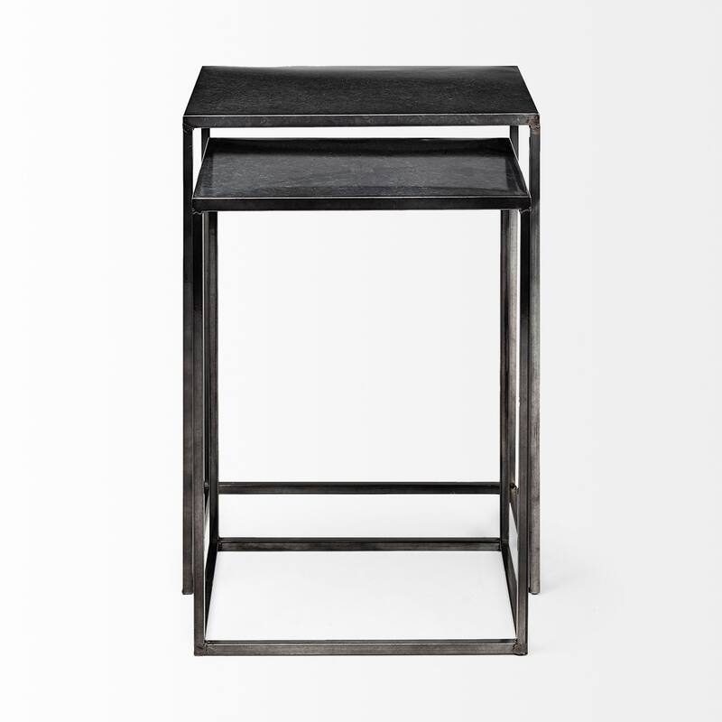 Kasey Galvanized Black Metal Nesting Accent Tables (Set of 2) - 17.7L x 12.6W x 24.4H
