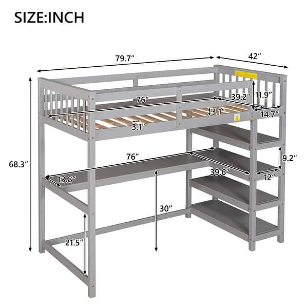 Twin Size Loft Bed with Desk, Storage Shelves - Bed Bath & Beyond ...