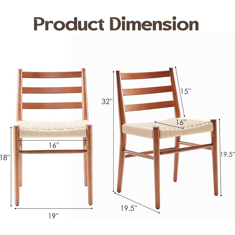 Woven Rope Seat Dining Chairs with Sturdy Metal Frame (Set of 2)