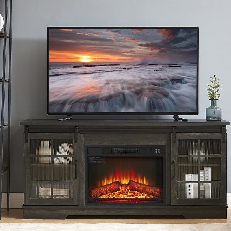 18/23/33 Inch Electric Fireplace Insert Ultra Thin Heater with Set Realistic Flame Touch Remote Control Overheating Protection - 23inch