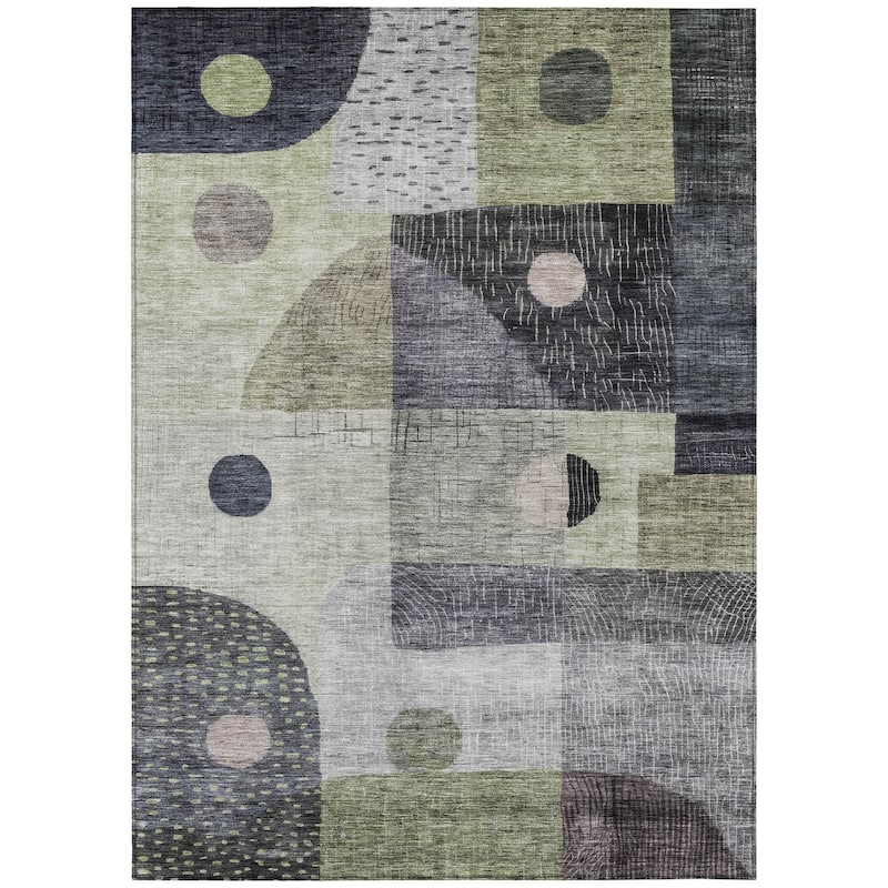 Machine Washable Indoor/ Outdoor Contemporary Geo Chantille Rug