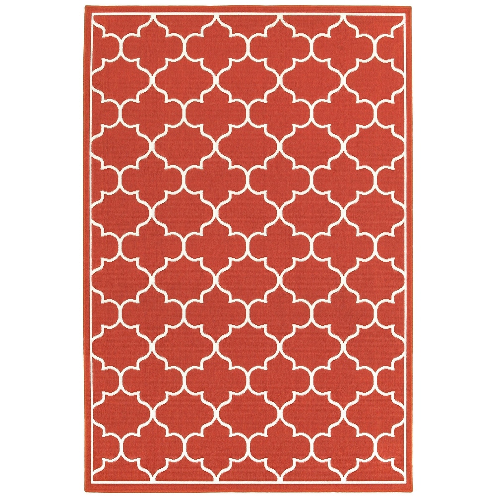 Vista Home Martinique Off-White/Brick Red Lattice Indoor/Outdoor Rug.