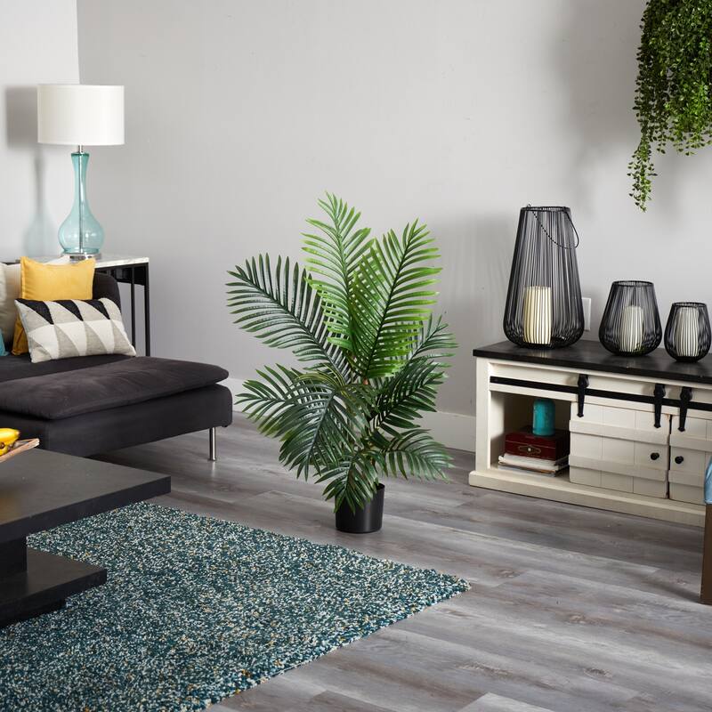 4Ft Artificial Palm Tree - Indoor Tropical Decor, Realistic Green Leaves, Home Office, Living Room Accent - 4ft.