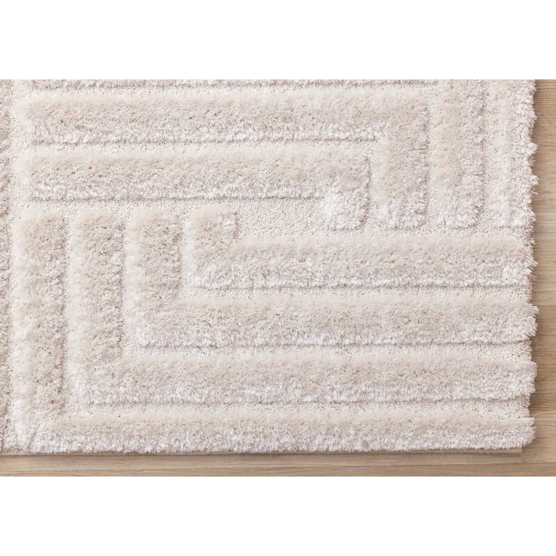 Luxury White Maze Textured High-Low Area Rug