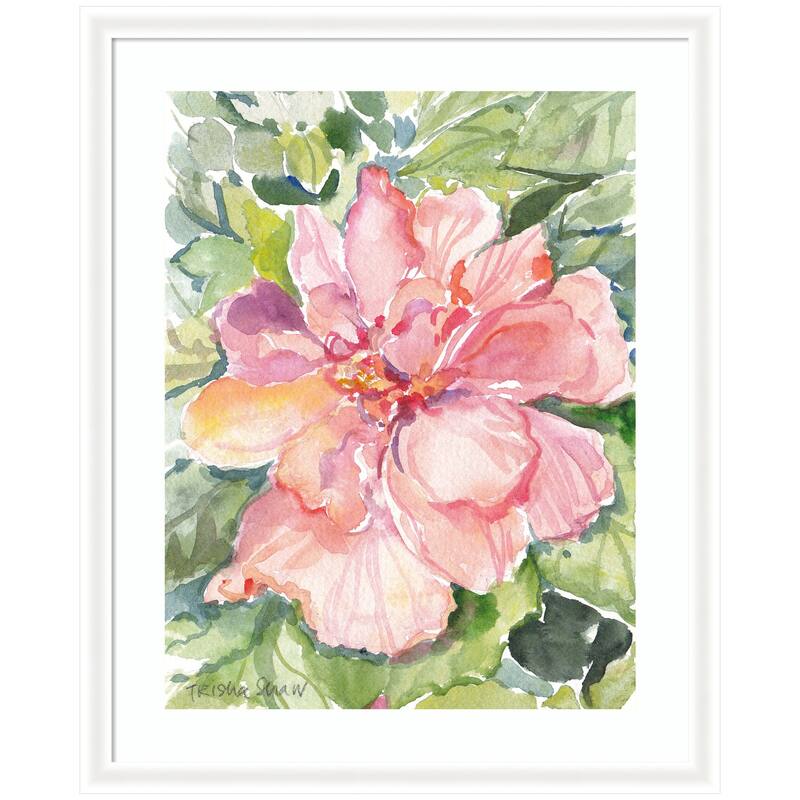 Kate and Laurel Framed Art Pink Hibiscus In Antigua by Patricia Shaw - 35x43 - White