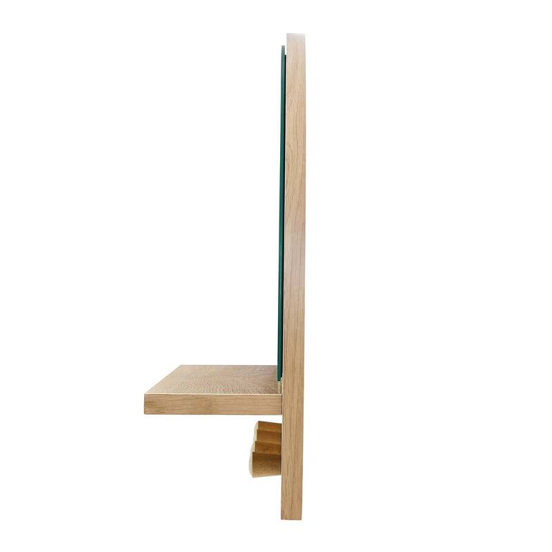 Rancho Modern Oak Arched Wall Mirror with Shelf and Hooks