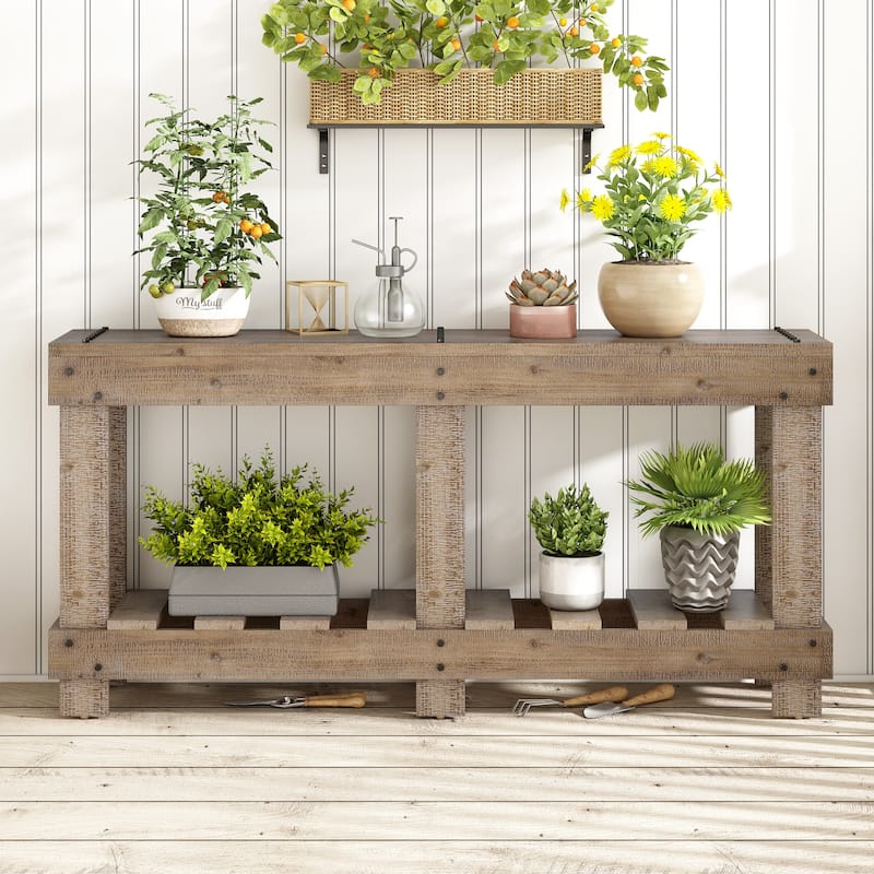 62.9" Vintage Entryway Table with Natural Grain Living Room